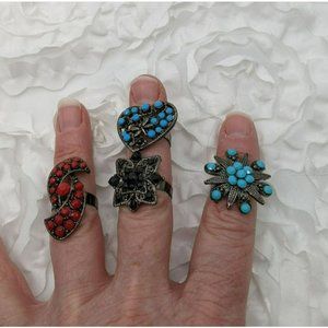 4 BoHo Fashion adjustable rings with‎ stones